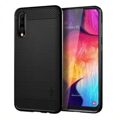 Coque Silicone Samsung Galaxy A50 Style Fibre De Carbone MOFI Noir