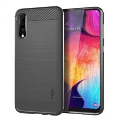 Coque Silicone Samsung Galaxy A50 Style Fibre De Carbone MOFI Gris