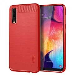 Coque Silicone Samsung Galaxy A50 Style Fibre De Carbone MOFI Rouge