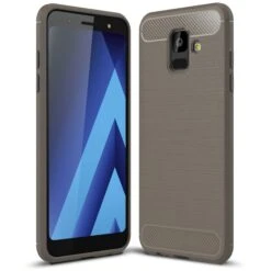 Coque Galaxy A6 2018 Silicone Style Fibre De Carbone Gris