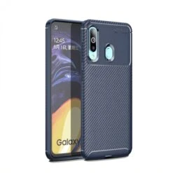 Coque Silicone Galaxy A60 Syle Fibre De Carbone - Bleu Foncé