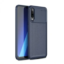 Coque Silicone Galaxy A70 Syle Fibre De Carbone - Bleu Foncé