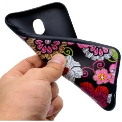 Coque Silicone Galaxy J3 2017 / J3 Pro Fleurs Colorés Noir -All For Phone Magasin coque galaxy j3 2017 frac2152 4