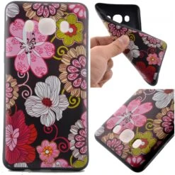 Coque Silicone Galaxy J5 2016 Fleurs Noir
