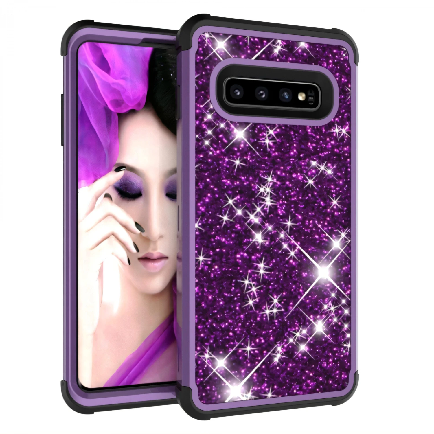 Coque Antichoc Hybride Galaxy S10 - Style Paillettes Violet 6 Coque Antichoc Hybride Galaxy S10 - Style Paillettes Violet – Image 4