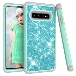 Coque Antichoc Hybride Pour Galaxy S10 - Style Paillettes Bleu Ciel