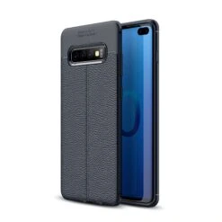 Coque Silicone Galaxy S10 Plus Litchi Skin Bleu Foncé