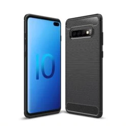 Coque Silicone Galaxy S10 Plus Style Fibre De Carbone Noir