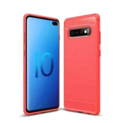 Coque Silicone Galaxy S10 Plus Style Fibre De Carbone Rouge