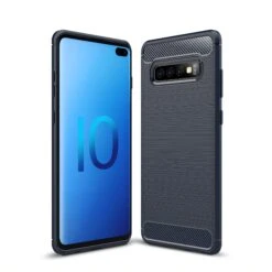 Coque Silicone Galaxy S10 Plus Style Fibre De Carbone Bleu Foncé