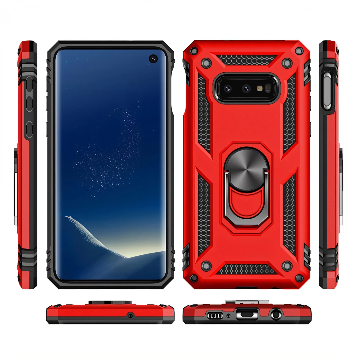 Coque Antichoc Samsung Galaxy S10E Avec Partie En Metal Support Voiture Rouge 4 Coque Antichoc Samsung Galaxy S10E Avec Partie En Metal Support Voiture Rouge – Image 2