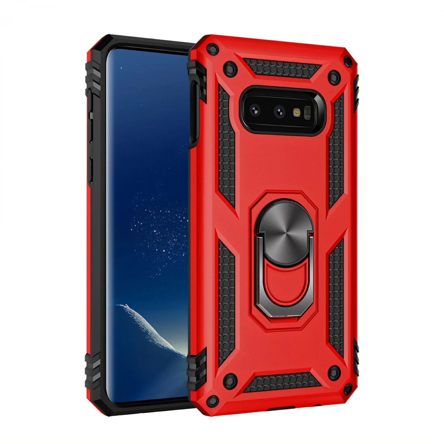 Coque Antichoc Samsung Galaxy S10E Avec Partie En Metal Support Voiture Rouge 5 Coque Antichoc Samsung Galaxy S10E Avec Partie En Metal Support Voiture Rouge – Image 3