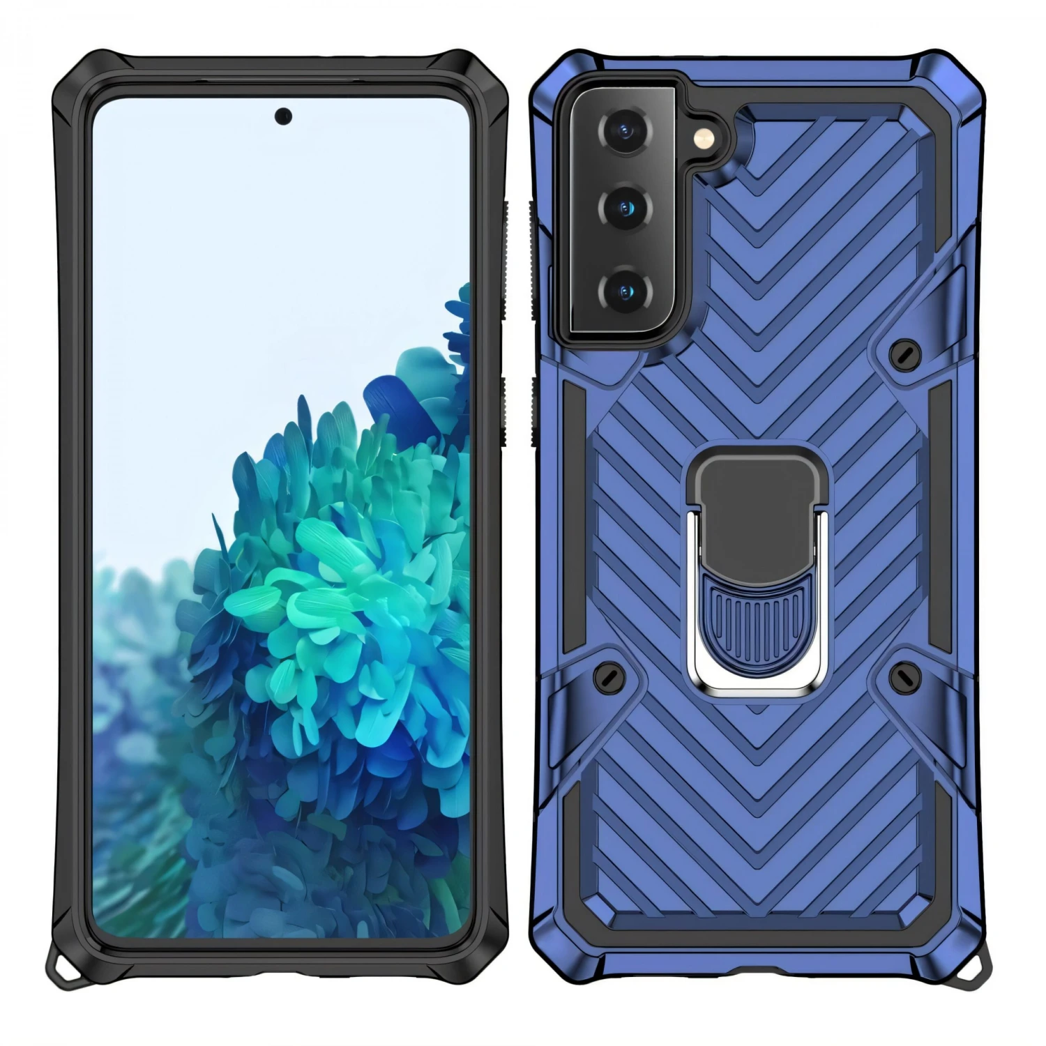 Coque Antichoc Galaxy S21 Metal Hybride Armor Avec Anneau - Bleu Foncé 8 Coque Antichoc Galaxy S21 Metal Hybride Armor Avec Anneau - Bleu Foncé – Image 6