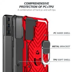 Coque Antichoc Galaxy S21 Plus Metal Hybride Armor Avec Anneau - Rouge -All For Phone Magasin coque galaxy s21 plus frac3730 3