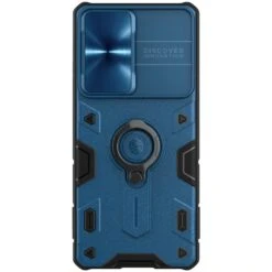 Coque Antichoc Galaxy S21 Ultra 5G Avec Anneau - CamShield Armor NILLKIN Bleu Foncé