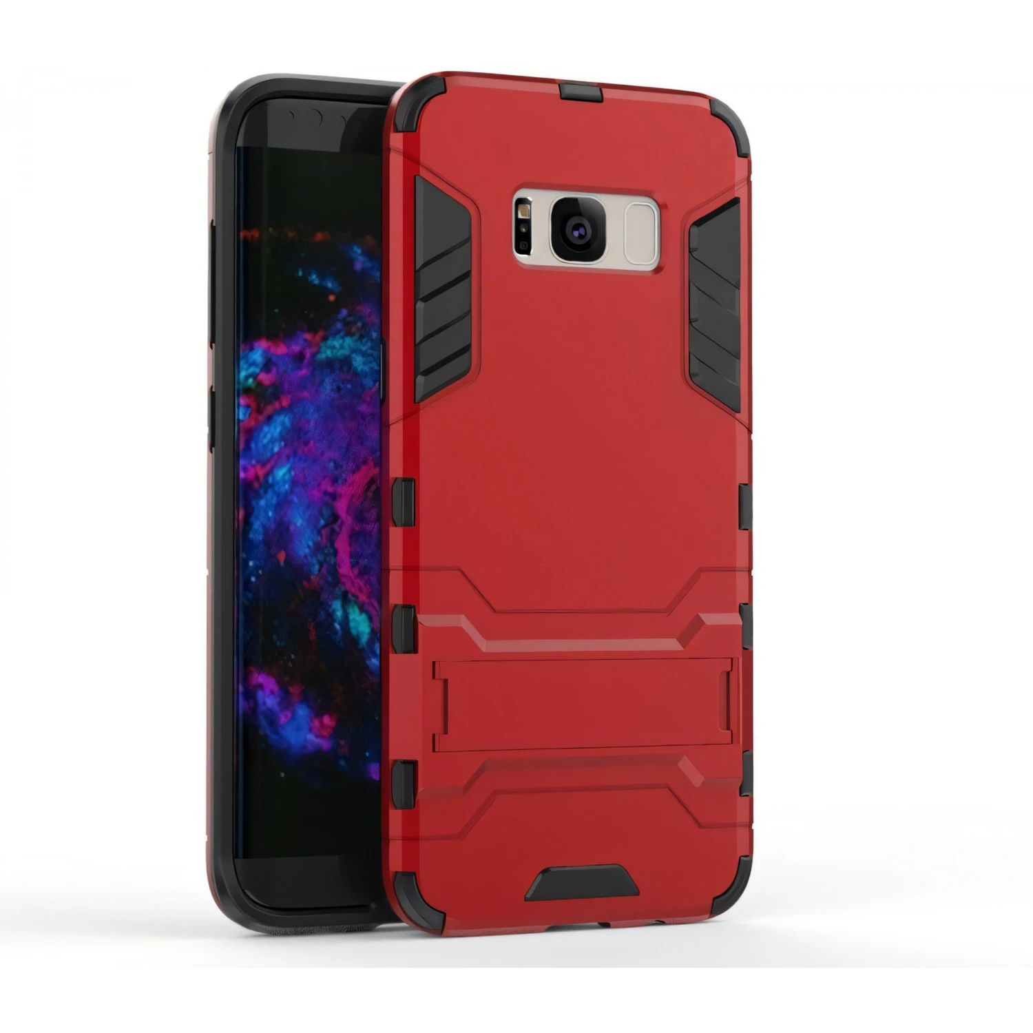 Coque Galaxy S8 Plus Anti-choc Hybrid Avec Support Rouge 4 Coque Galaxy S8 Plus Anti-choc Hybrid Avec Support Rouge – Image 2