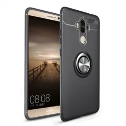 Coque Silicone Huawei Mate 9 Avec Anneau En Metal Noir