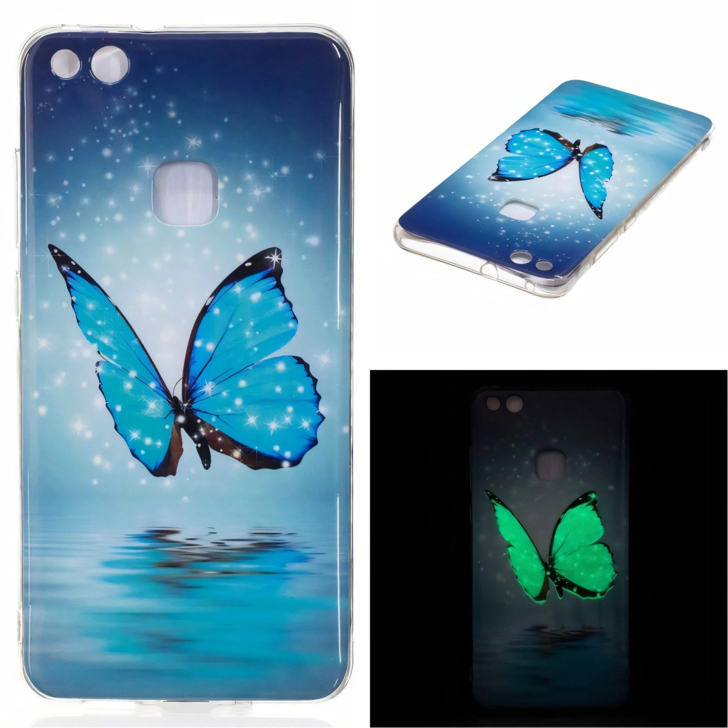 Coque Huawei P10 Lite Silicone Phospho Papillion Bleu 3 Coque Huawei P10 Lite Silicone Phospho Papillion Bleu