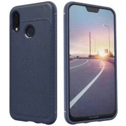 Coque Silicone Huawei P20 Lite Litchi Lenuo Bleu