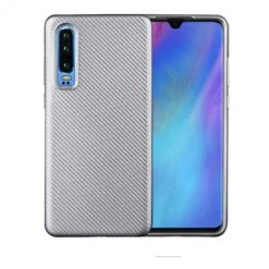 Coque Silicone Huawei P30 Style Fibre De Carbone Argent