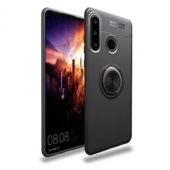 Coque Silicone Huawei P30 Lite Et Nova 4E Avec Anneau Et Support En Metal Noir