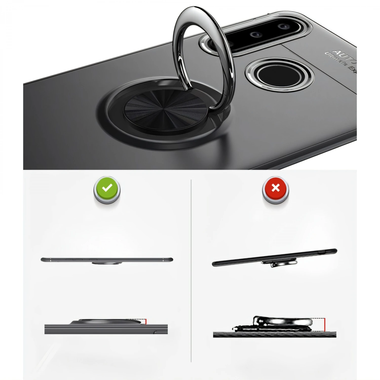 Coque Silicone Huawei P30 Lite Et Nova 4E Avec Anneau Et Support En Metal Noir 9 Coque Silicone Huawei P30 Lite Et Nova 4E Avec Anneau Et Support En Metal Noir – Image 7