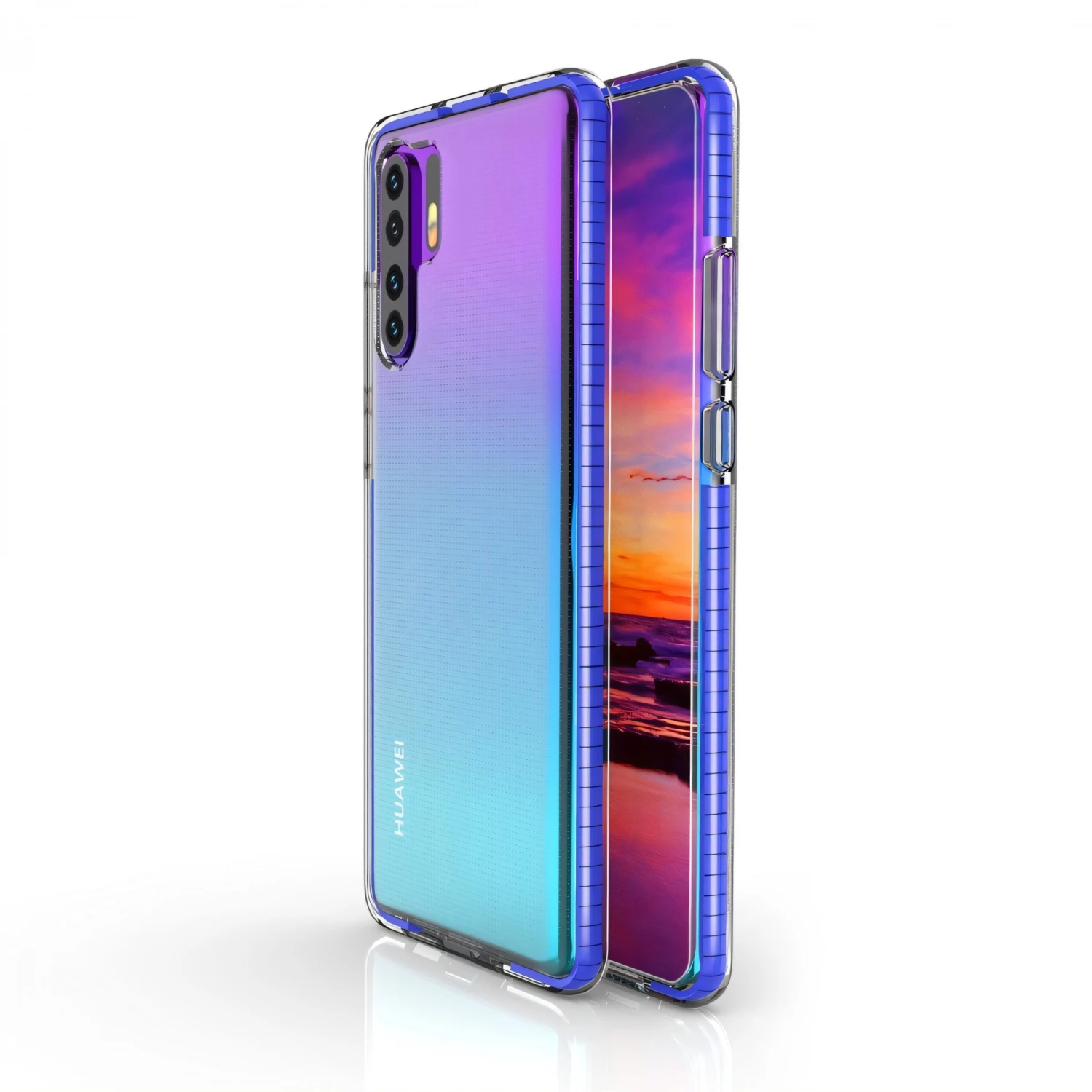 Coque Silicone Transparent Huawei P30 Pro Avec Bords Colorés Bleu 3 Coque Silicone Transparent Huawei P30 Pro Avec Bords Colorés Bleu