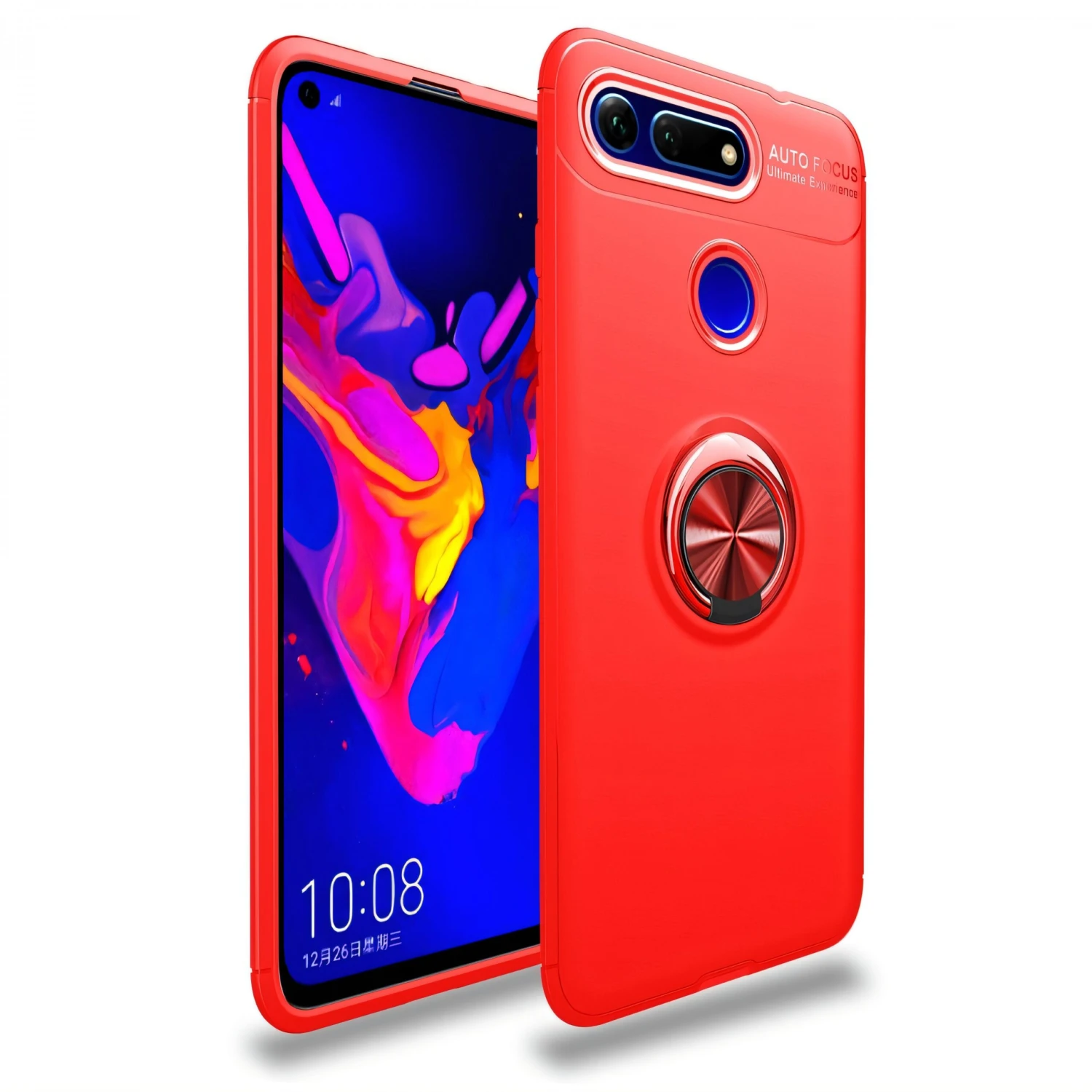 Coque Silicone Huawei Honor View 20 Et Huawei V20 Avec Anneau En Metal Rouge 3 Coque Silicone Huawei Honor View 20 Et Huawei V20 Avec Anneau En Metal Rouge