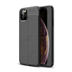 Coque Silicone IPhone 11 Pro Max Aspect Cuir - Noir