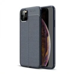 Coque Silicone IPhone 11 Pro Max Aspect Cuir - Bleu Foncé