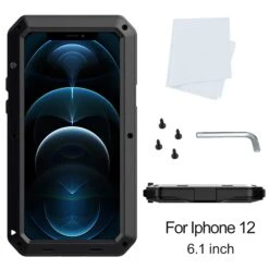 Coque Antichoc Metal IPhone 12 Et 12 Pro Avec Film En Verre Noir -All For Phone Magasin coque iphone 12 frac4100 6