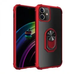 Coque Antichoc IPhone 12 Mini Hybride Avec Anneau Prévu Pour Support Aimanté - Rouge