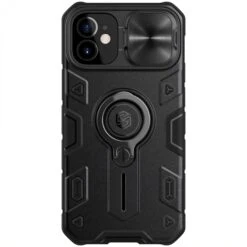 Coque Silicone IPhone 12 Mini Renforcée Avec Anneau Et Avec Protection Caméra Coulissant NILLKIN - Noir