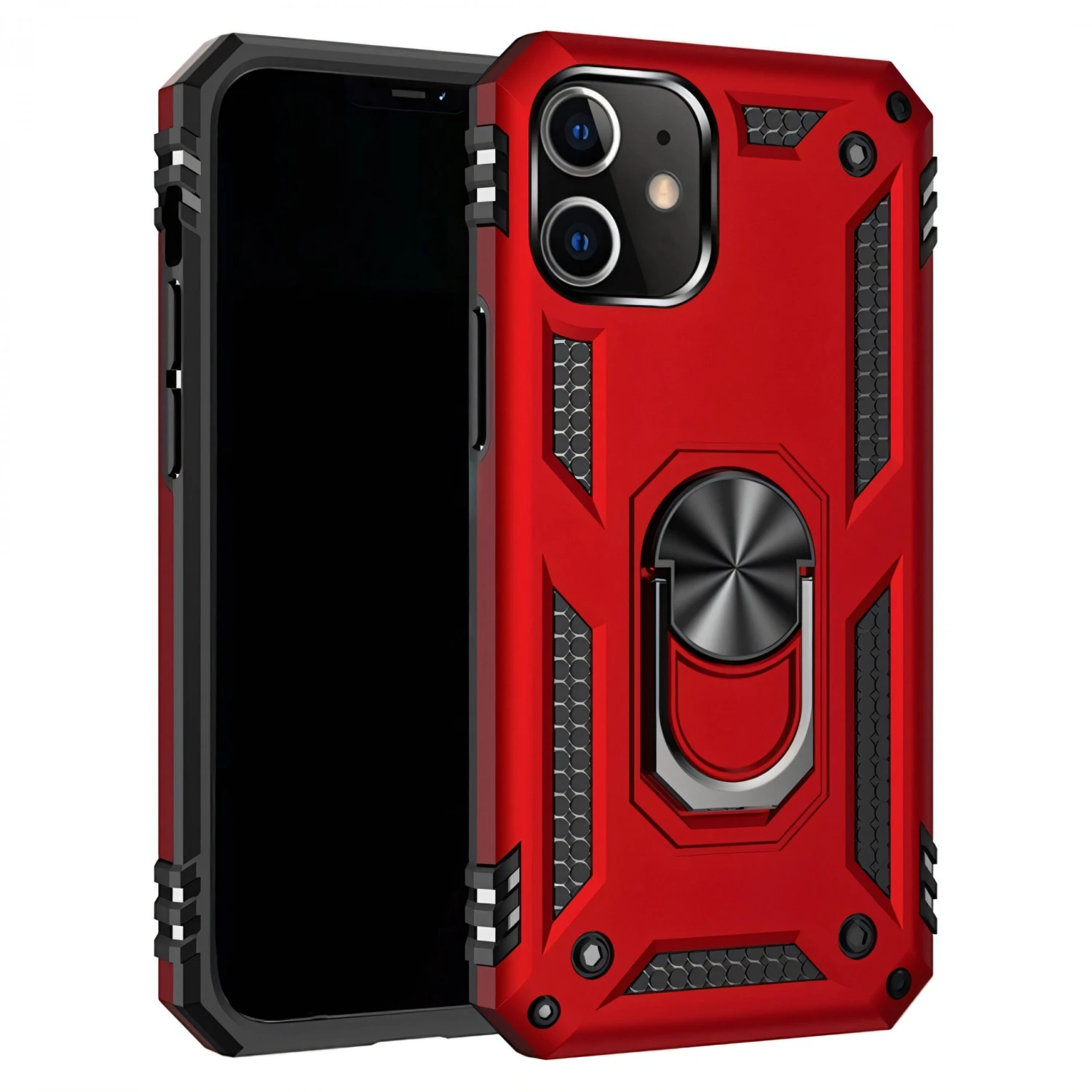 Coque Antichoc IPhone 12 Mini Hybride Armor Avec Anneau - Rouge 3 Coque Antichoc IPhone 12 Mini Hybride Armor Avec Anneau - Rouge