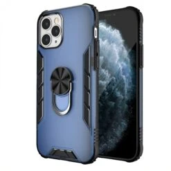 Coque IPhone 12 Et 12 Pro Hybride Avec Anneau Et Support En Métal - Bleu Foncé
