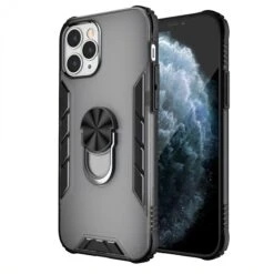 Coque IPhone 12 Et 12 Pro Hybride Avec Anneau Et Support En Métal - Noir