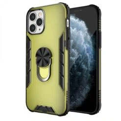 Coque IPhone 12 Et 12 Pro Hybride Avec Anneau Et Support En Métal - Jaune