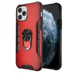 Coque IPhone 12 Et 12 Pro Hybride Avec Anneau Et Support En Métal - Rouge