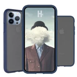 Coque IPhone 13 Pro Bi-Matière Avec Dos Fumé Peach Garden Bleu