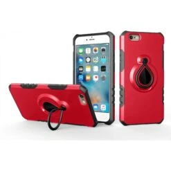 Coque IPhone 6 6s Silicone Et Metal Avec Anneau Rouge