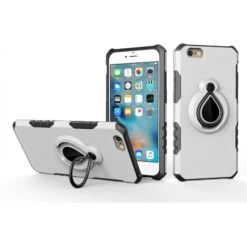 Coque IPhone 6 6s Silicone Et Metal Avec Anneau Blanc