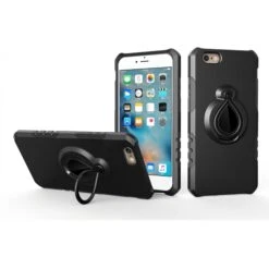 Coque IPhone 6 6s Silicone Et Metal Avec Anneau Noir