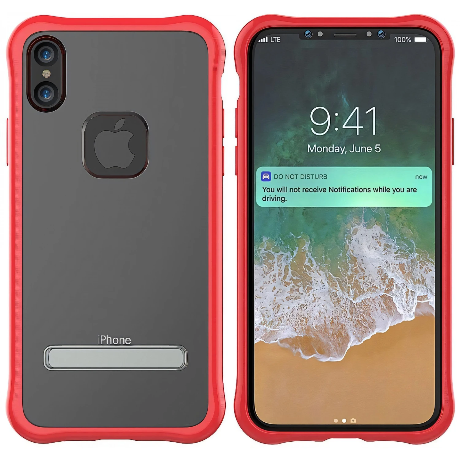 Coque IPhone X Et XS Antichoc Silicone Avec Support Rouge 4 Coque IPhone X Et XS Antichoc Silicone Avec Support Rouge – Image 2