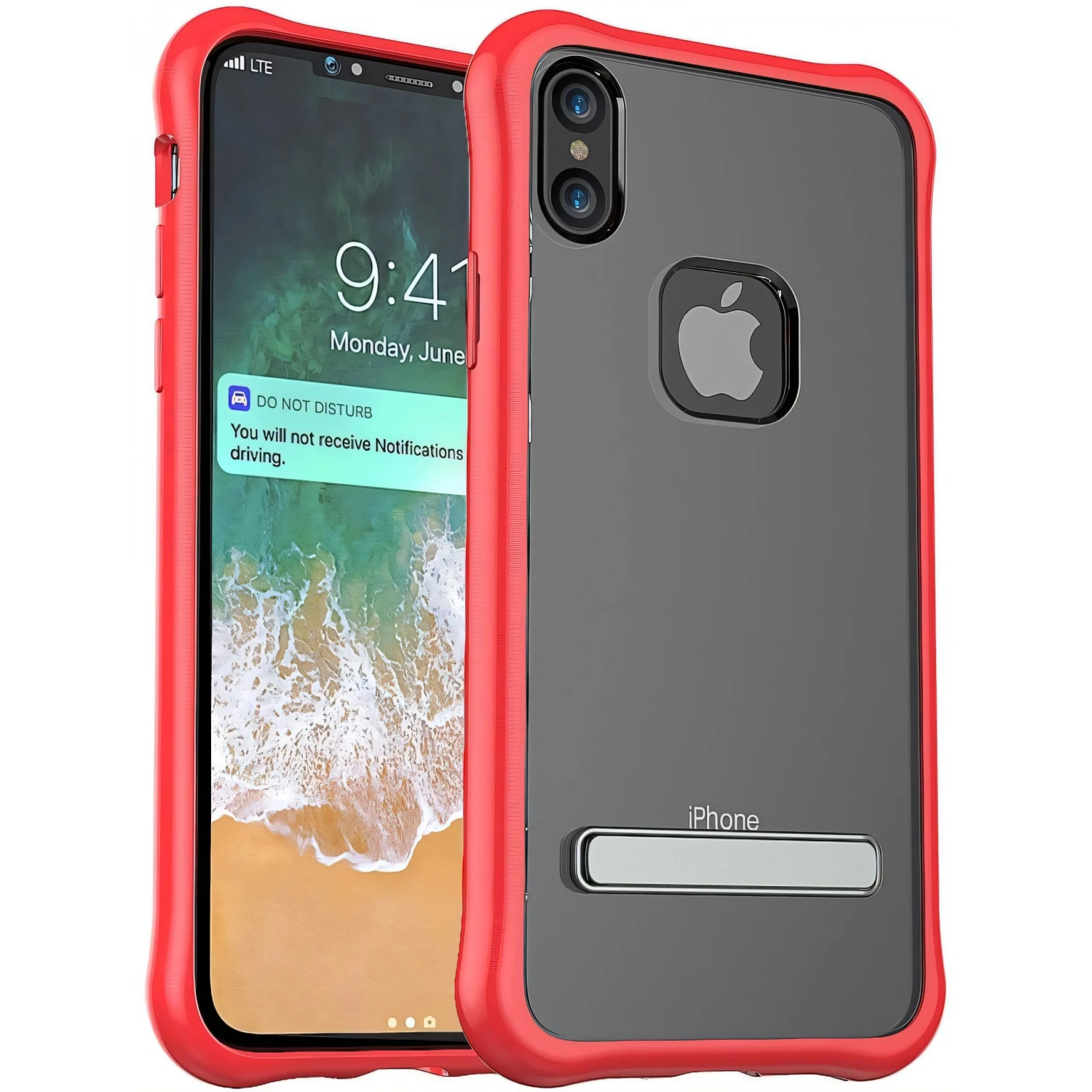 Coque IPhone X Et XS Antichoc Silicone Avec Support Rouge 5 Coque IPhone X Et XS Antichoc Silicone Avec Support Rouge – Image 3