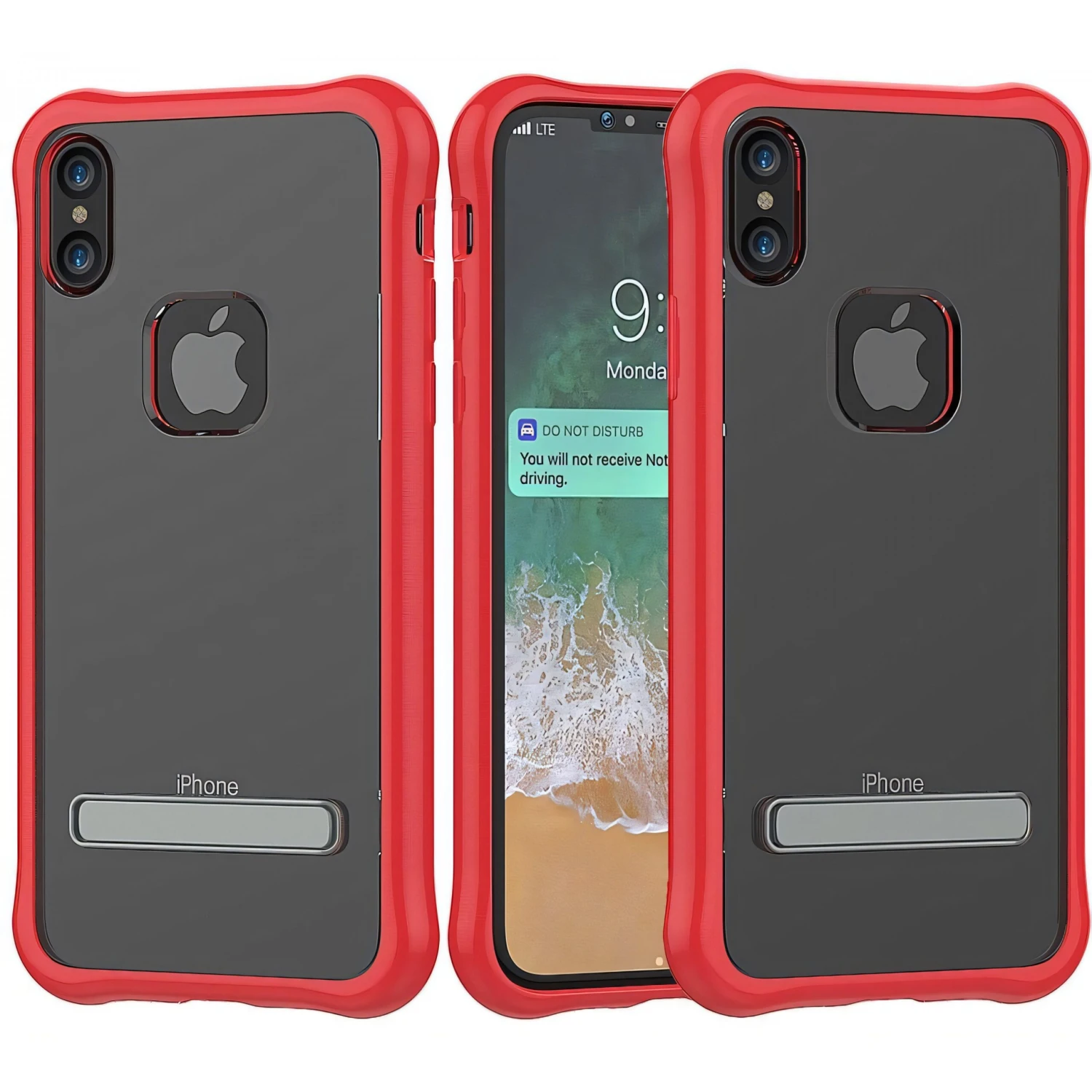 Coque IPhone X Et XS Antichoc Silicone Avec Support Rouge 6 Coque IPhone X Et XS Antichoc Silicone Avec Support Rouge – Image 4