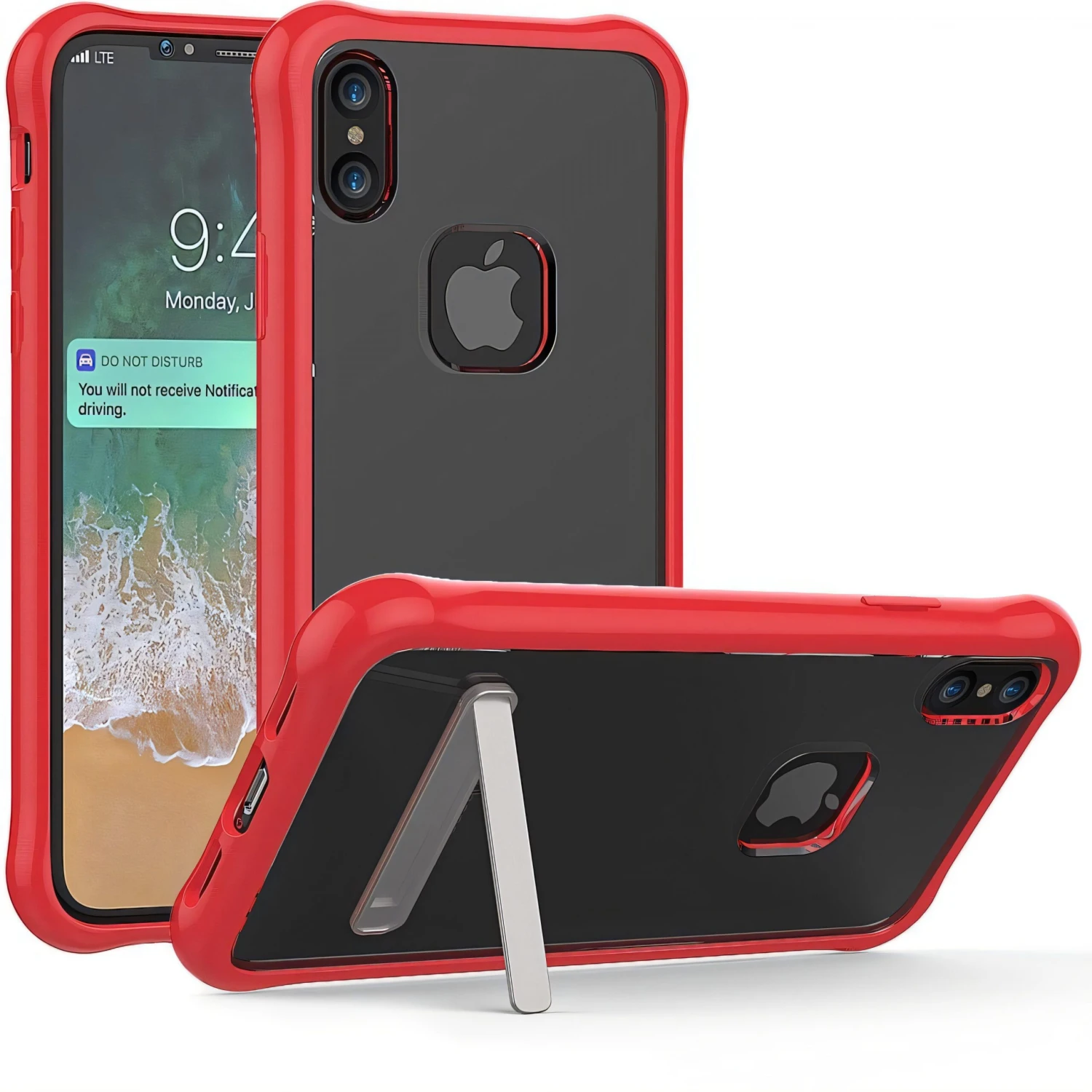 Coque IPhone X Et XS Antichoc Silicone Avec Support Rouge 3 Coque IPhone X Et XS Antichoc Silicone Avec Support Rouge