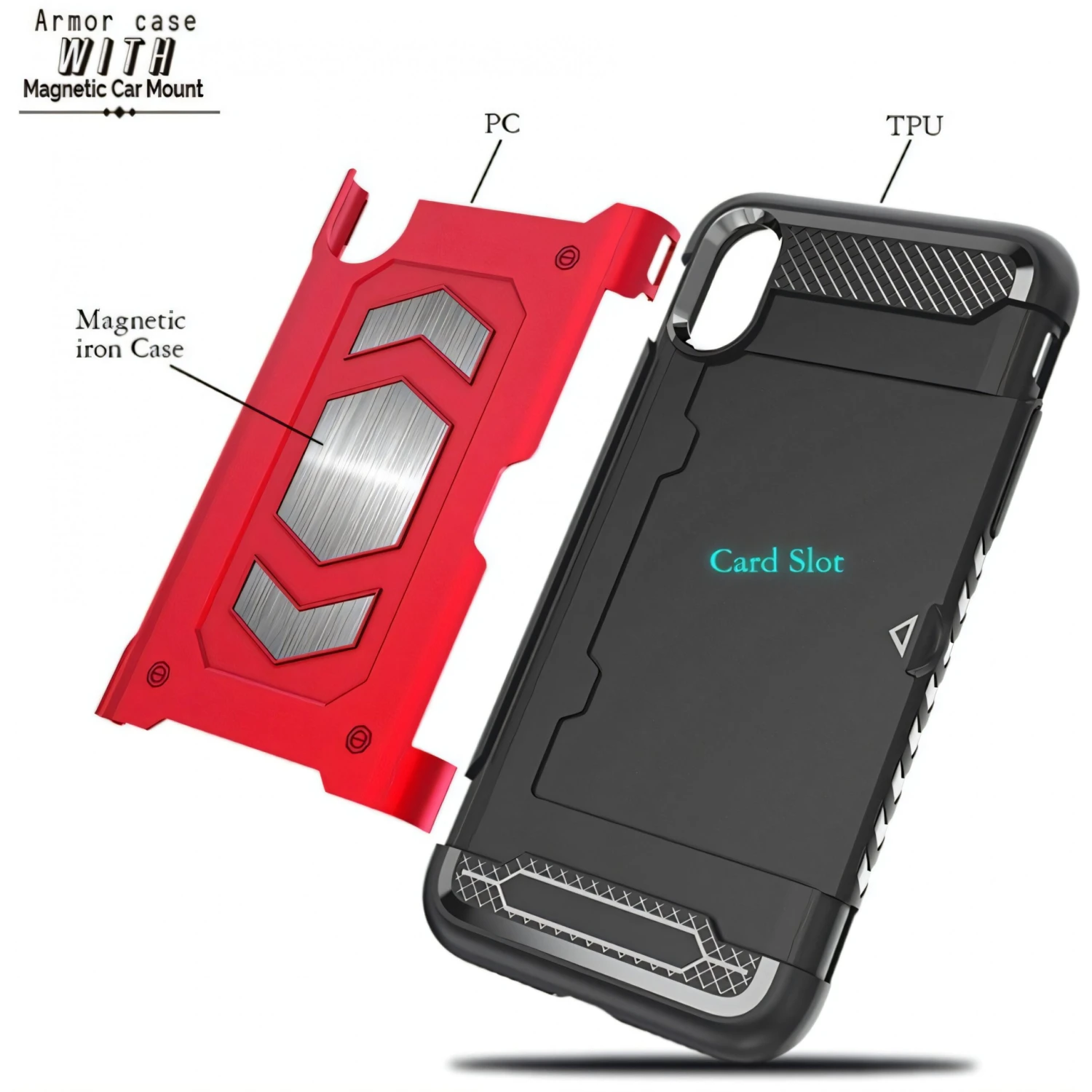 Coque Antichoc IPhone XR Avec Insert Carte Magnetic Rouge 6 Coque Antichoc IPhone XR Avec Insert Carte Magnetic Rouge – Image 4