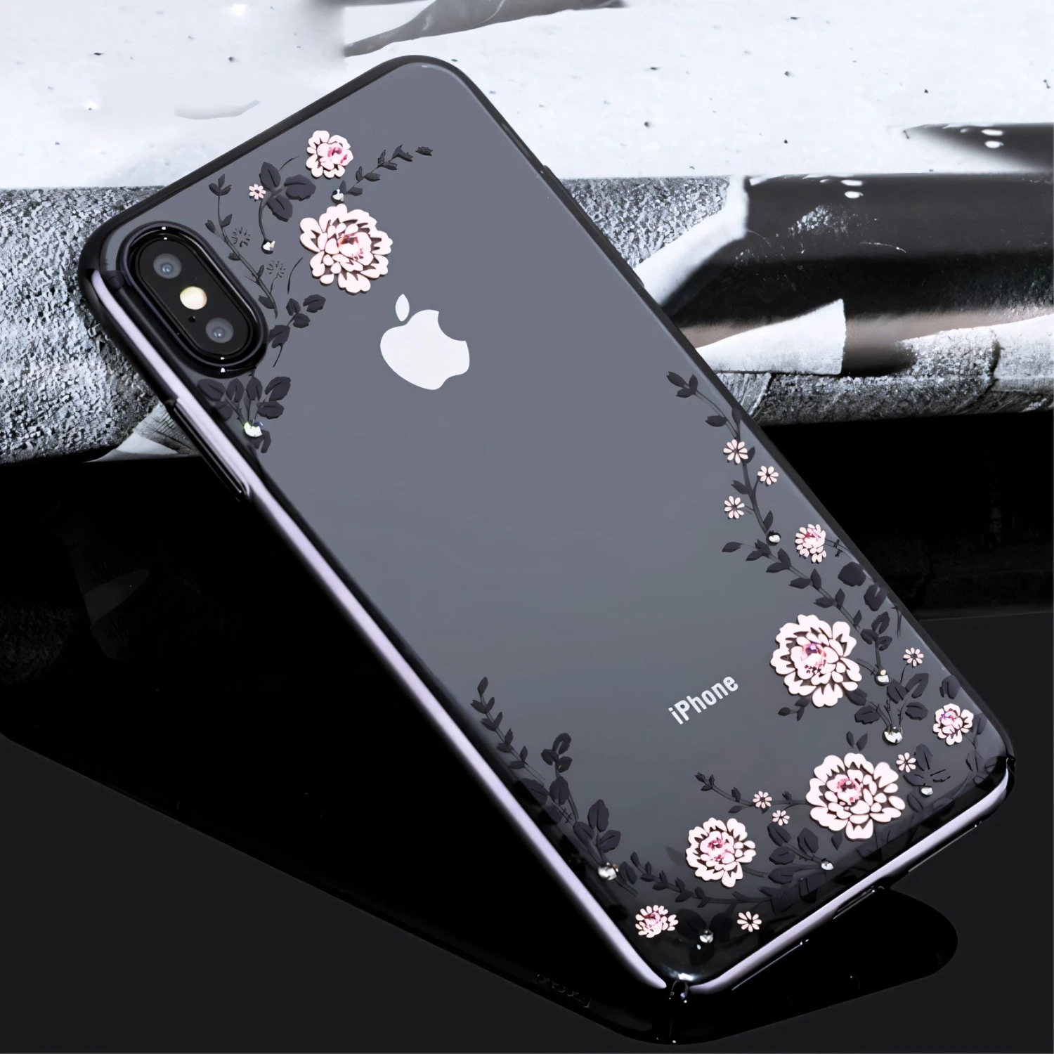 Coque Silicone IPhone X Et XS Avec Pierres Swarovski Noir 4 Coque Silicone IPhone X Et XS Avec Pierres Swarovski Noir – Image 2