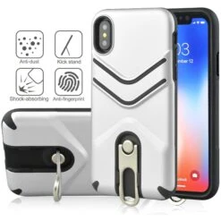 Coque Antichoc IPhone XS Max Avec Support En Metal Argent