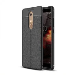 Coque Silicone Nokia 5.1 Aspect Cuir Noir